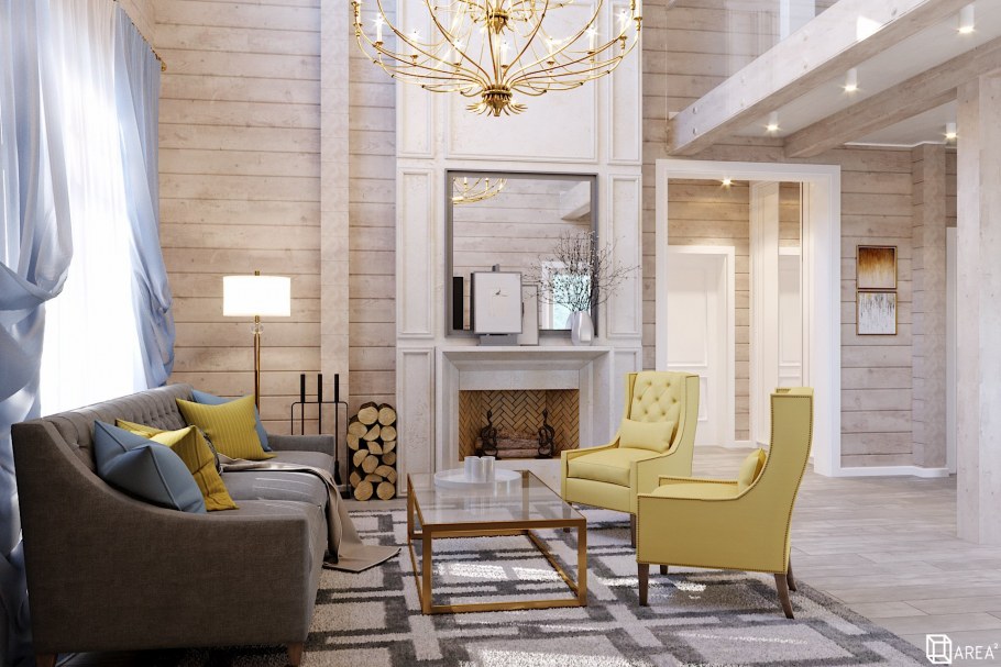 Гостиная в доме из бруса интерьер