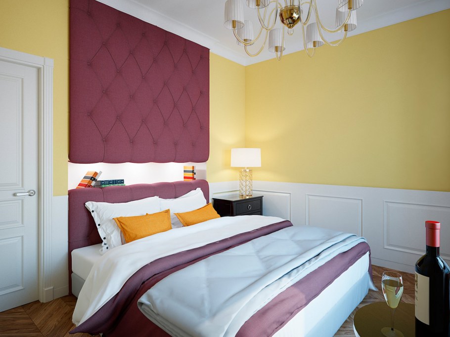 Фиолетово-желтая спальня