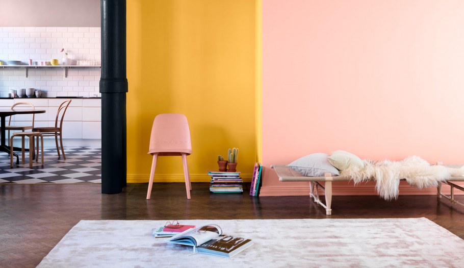 Желтый с розовым в интерьере