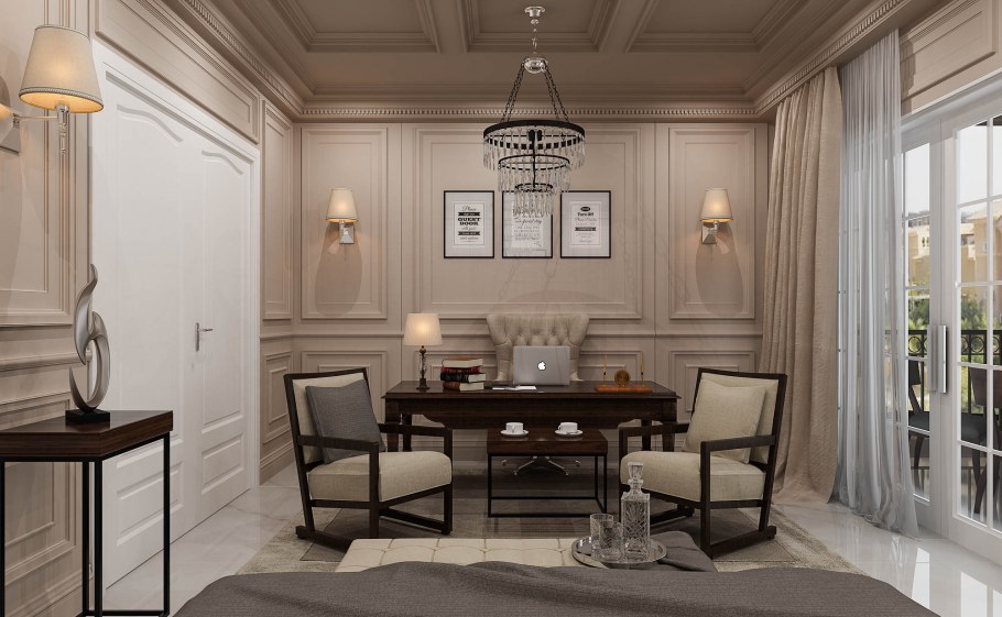 Кабинеты в классическом стиле в бежевых тонах