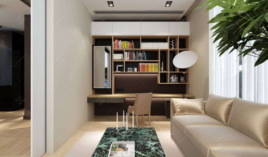 Маленькая гостиная- кабинет в бежевых тонах