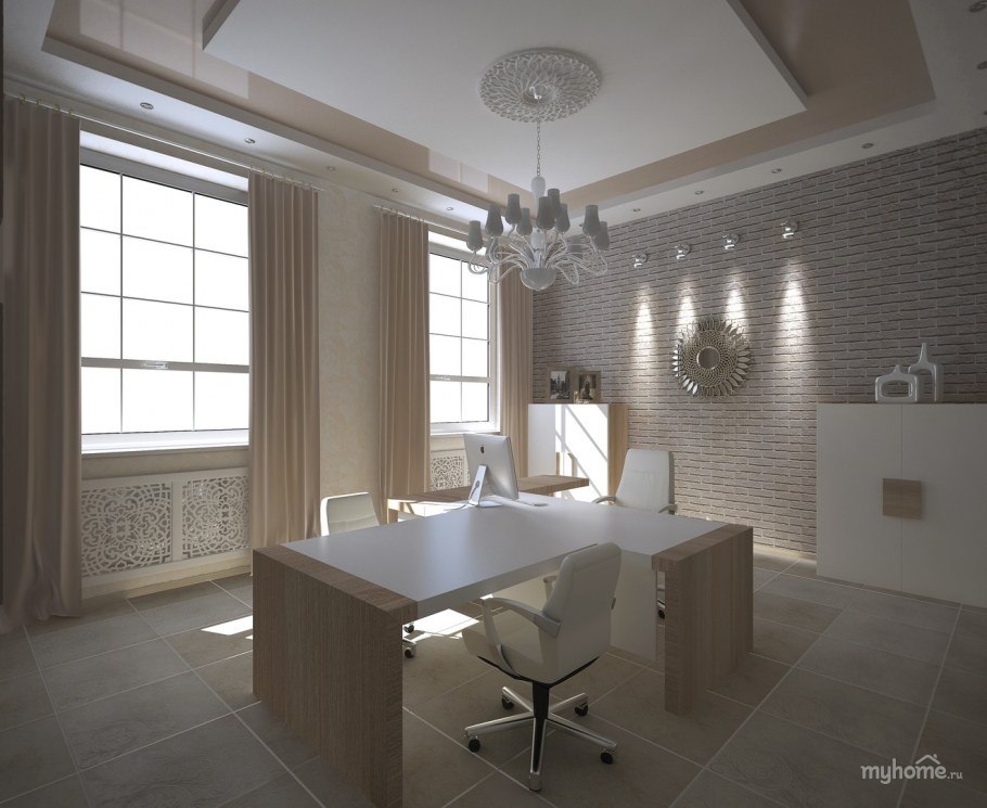 Интерьер кабинета руководителя женщины в светлых тонах