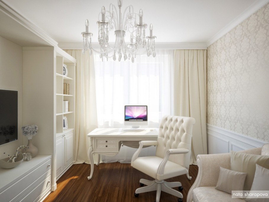 Интерьер кабинета в светлых тонах
