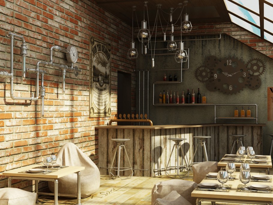 Steampunk интерьер бара