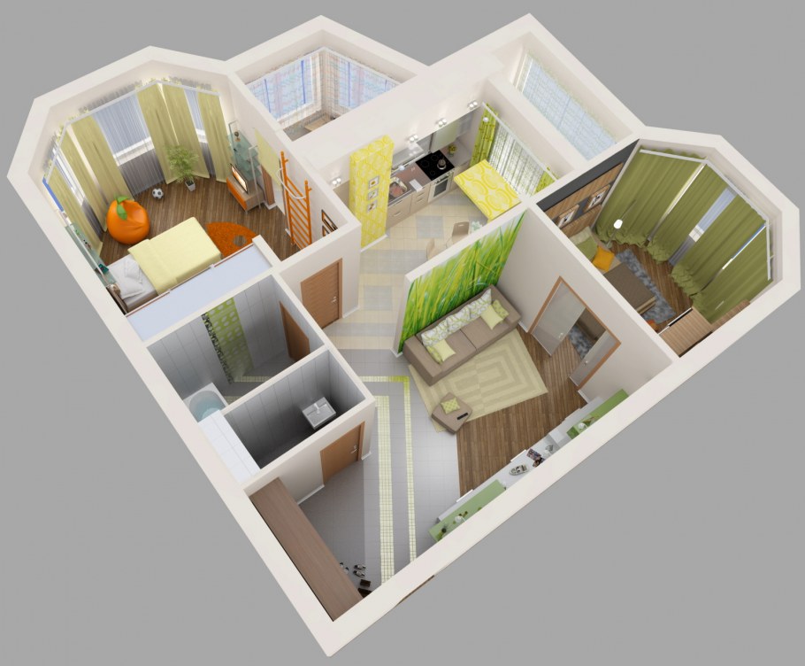 Планировка двушки буквой г