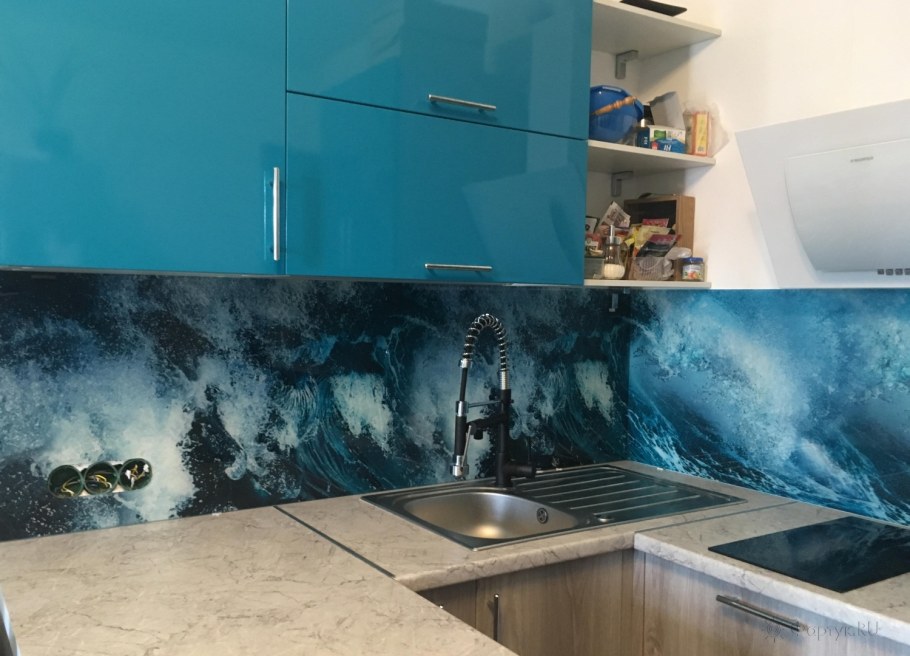 Фартук для кухни синий мрамор