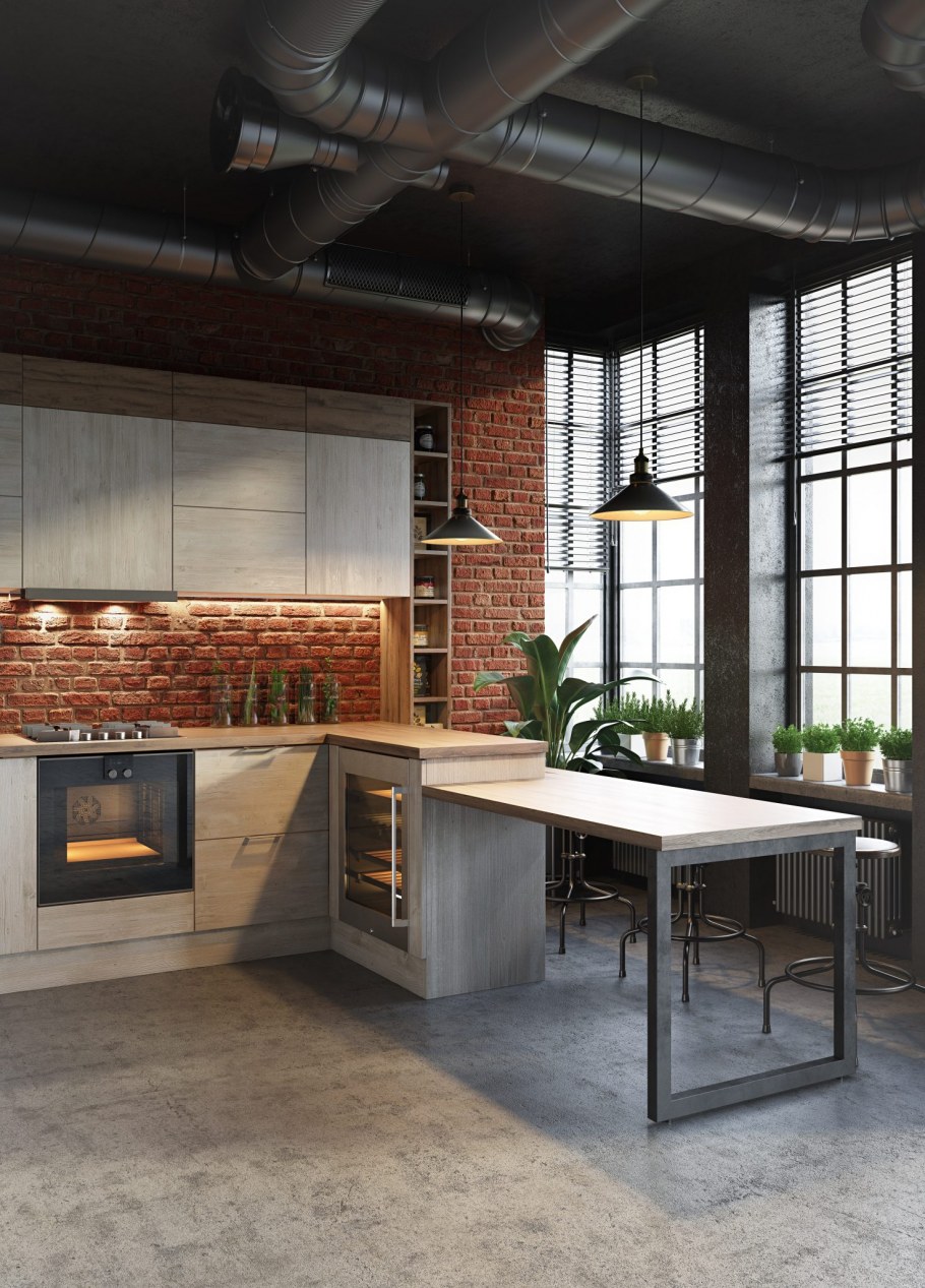 Кухня в стиле лофт 14м2