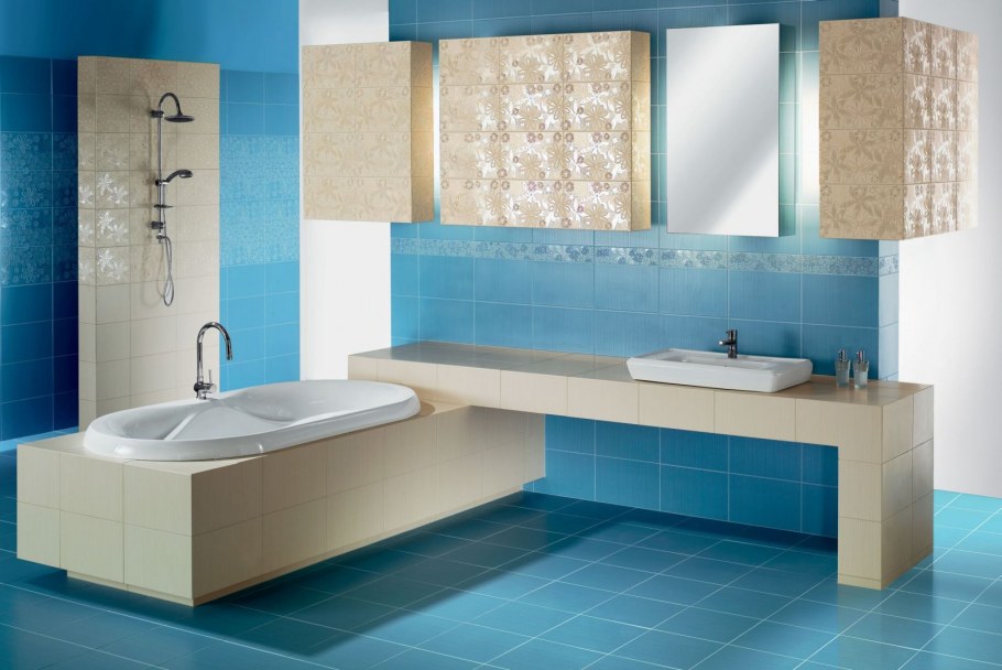 Плитка в ванную голубая