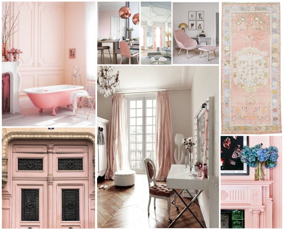 Сочетание в интерьере бронза и розовый