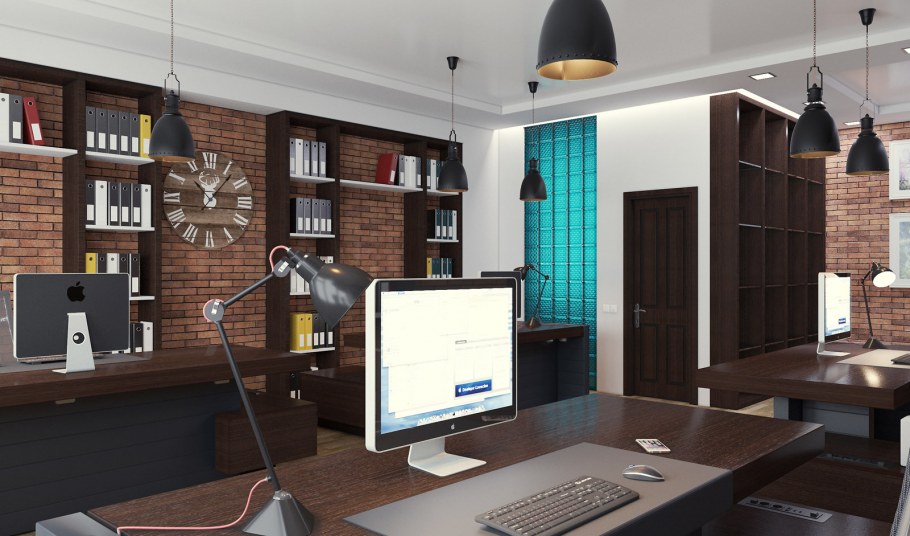 Интерьер кабинета в офисе на 3 человека