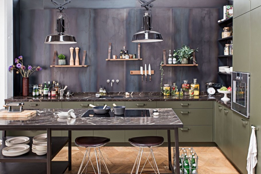 Кухни лофт олива