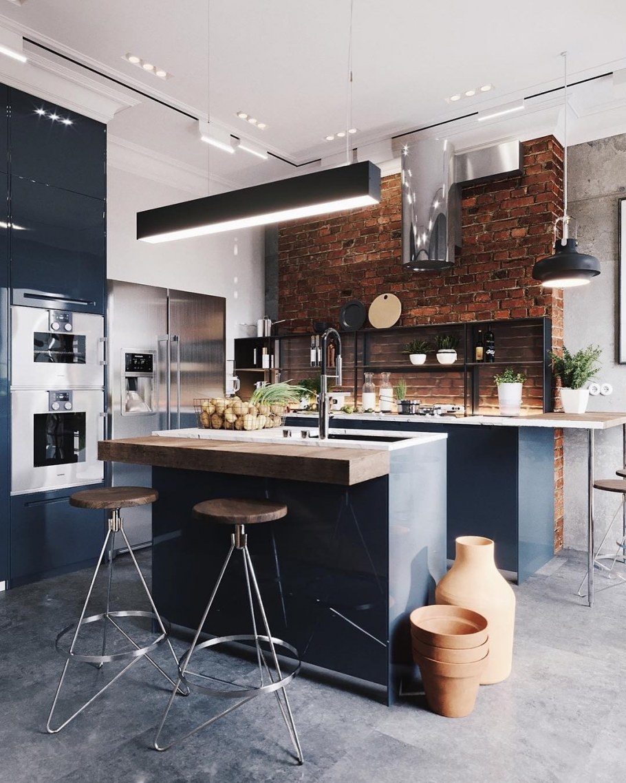 Кухня в стиле лофт 14м2