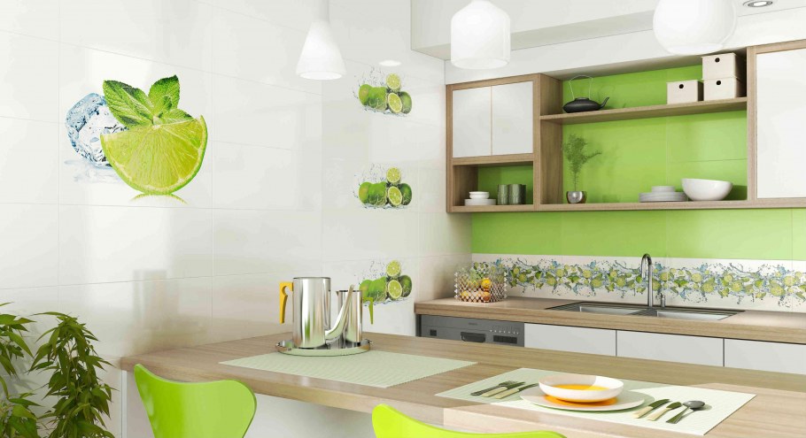 Салатовая плитка для кухни