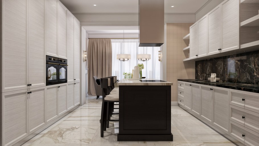 Кухня низ дерево верх белый глянец