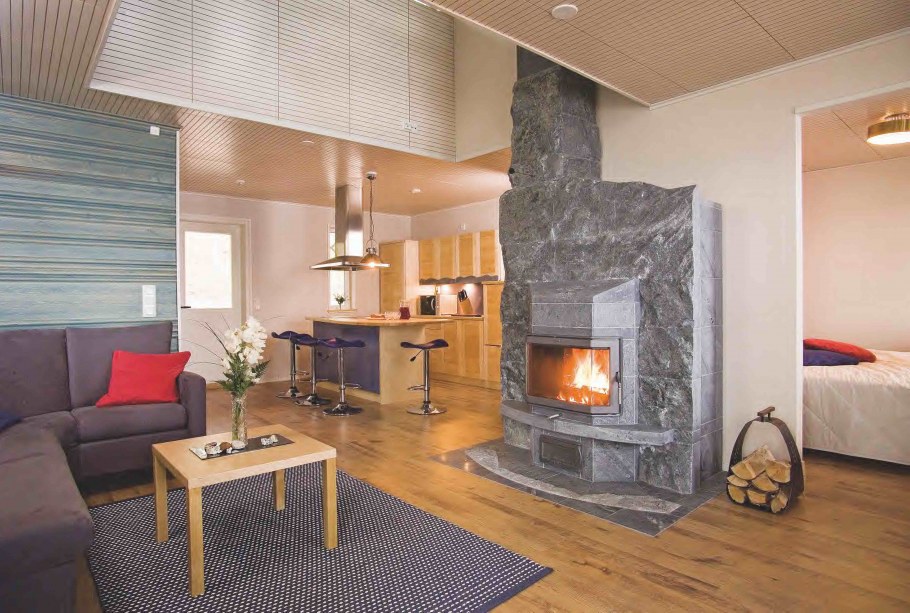 Кухня гостиная с печью камином