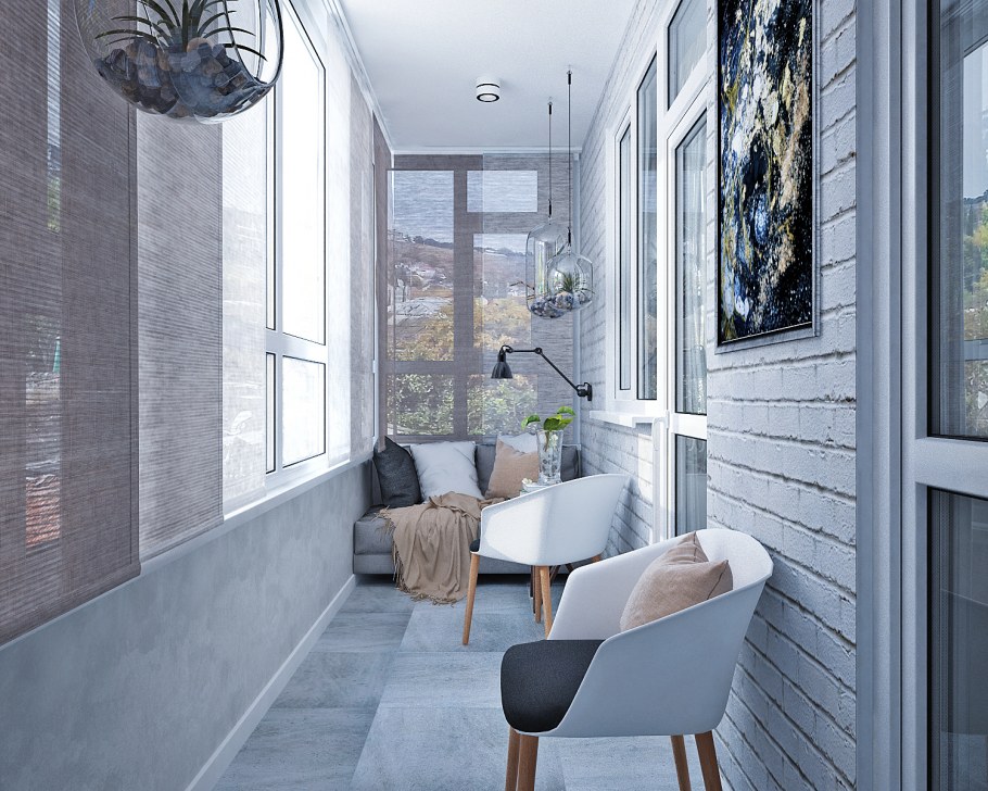 Балкон в скандинавском стиле вагонка