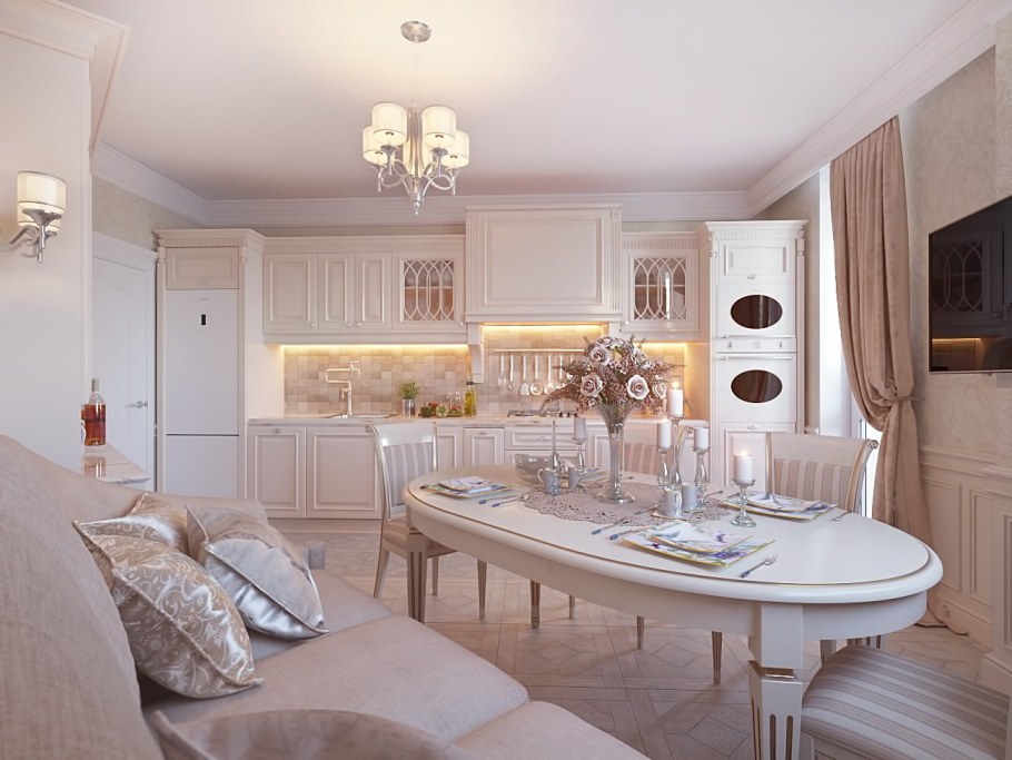 Кухни Неоклассика светлые угловые