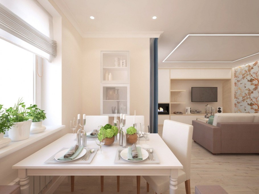 Интерьер двушки в бежевых тонах