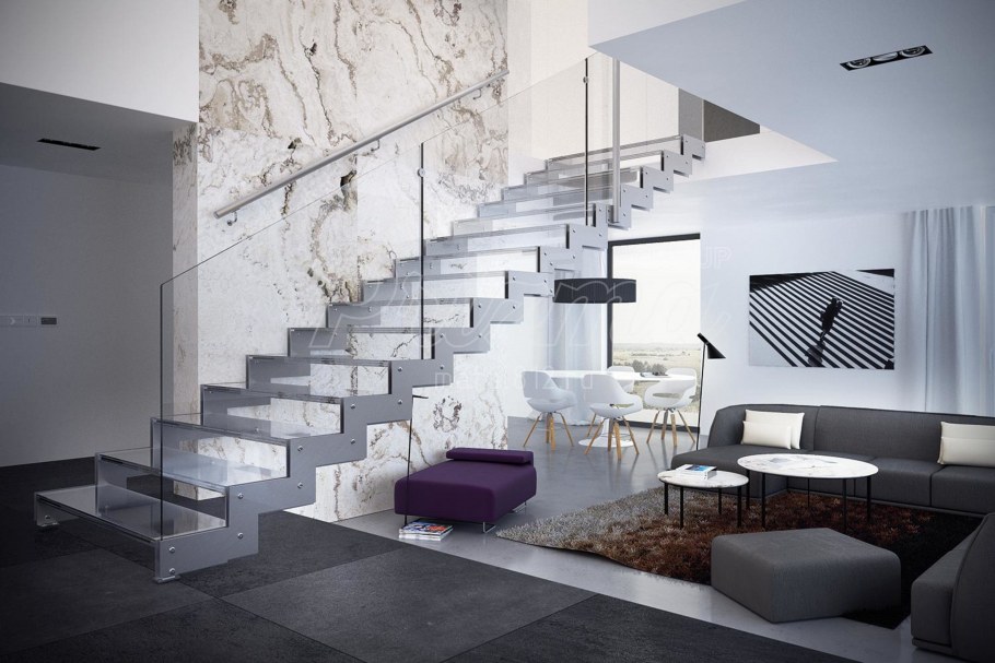Лестница серого цвета в интерьере