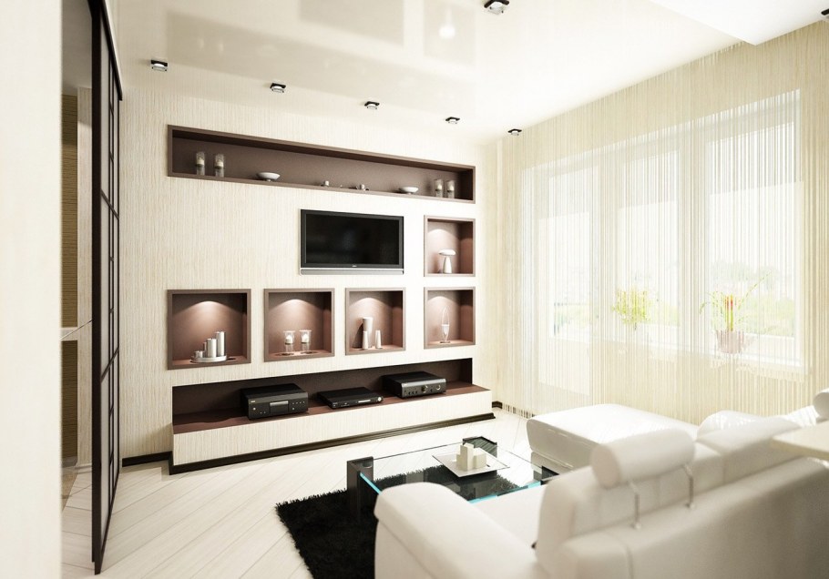 Полки из гипсокартона в гостинной