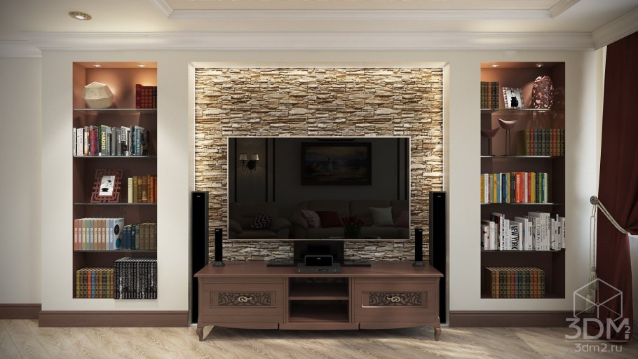 Гостиная с встроенными полками