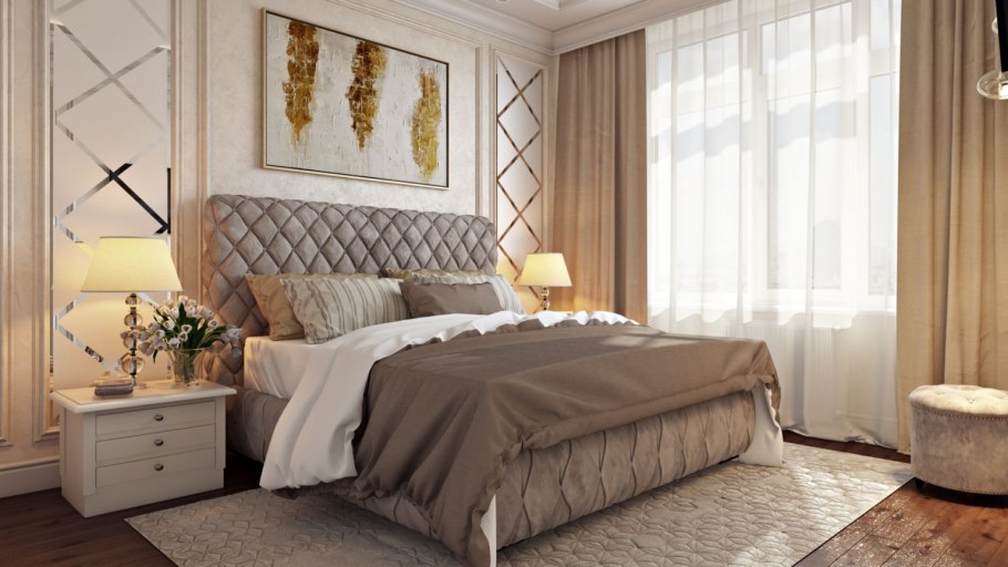 Кровать светлая современная классика