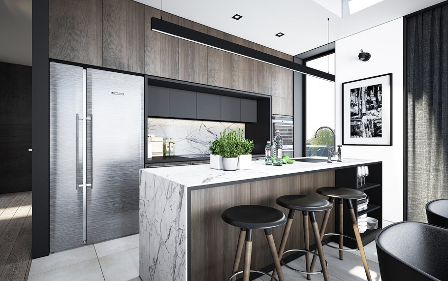 Современная кухня с колонной