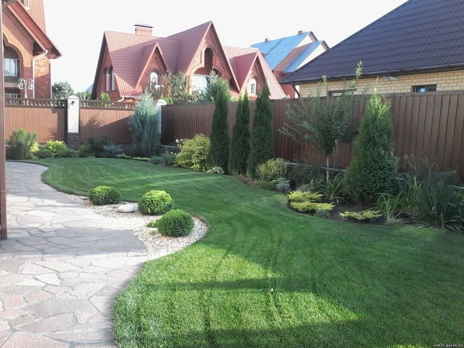 Газон перед забором