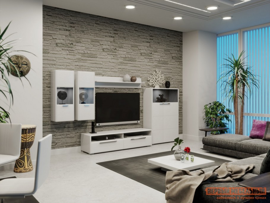 Стенка Купертино Денди квадрат Нео белый глянец МДФ арт57