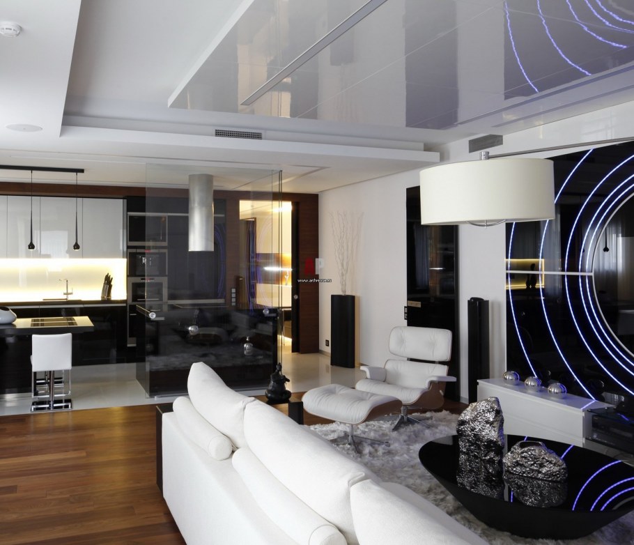 Интерьер гостиной в Техно стиле