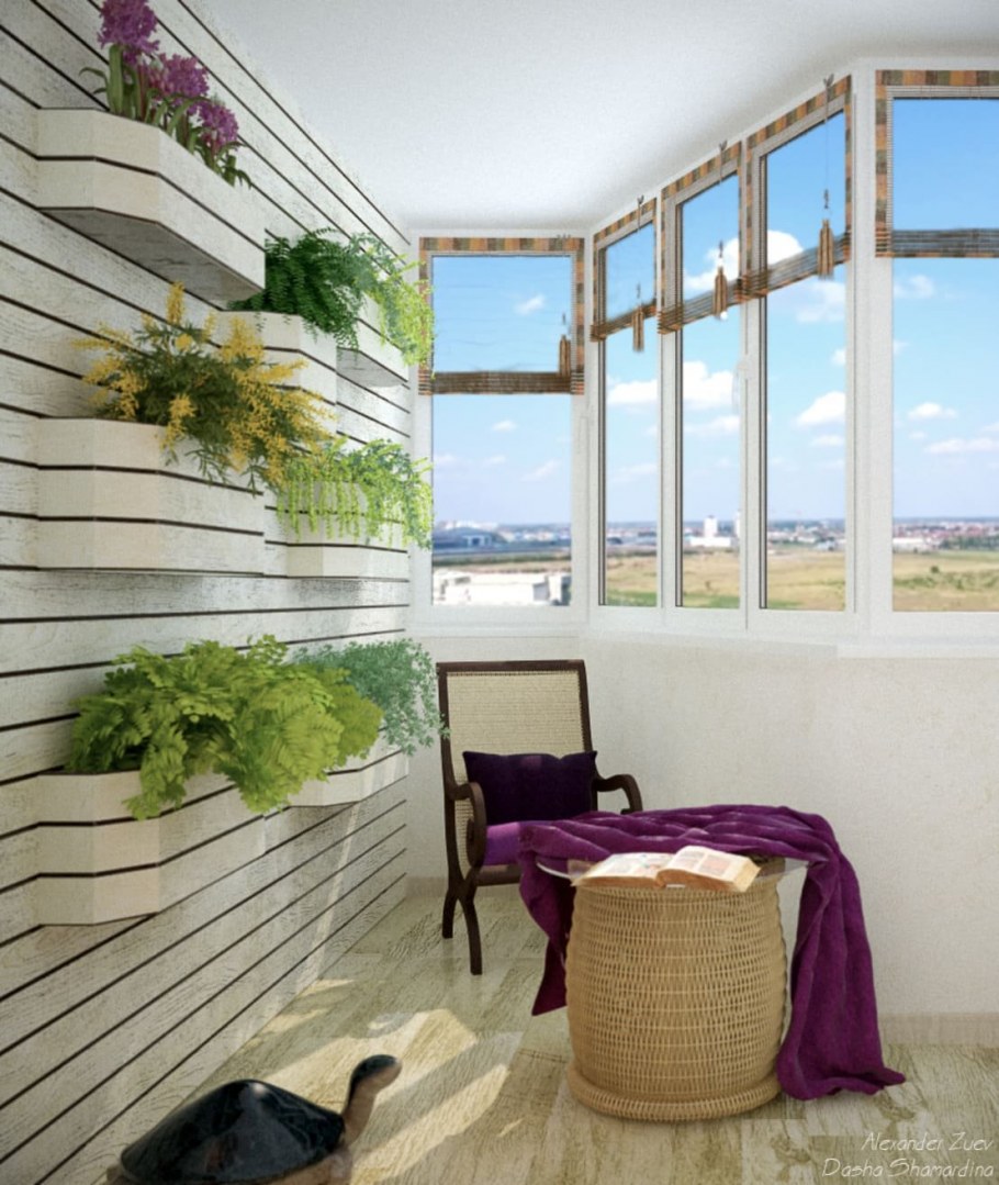 Интерьер балкона с диваном