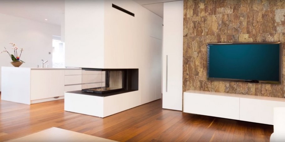 Пробковая стеновая панель в интерьере