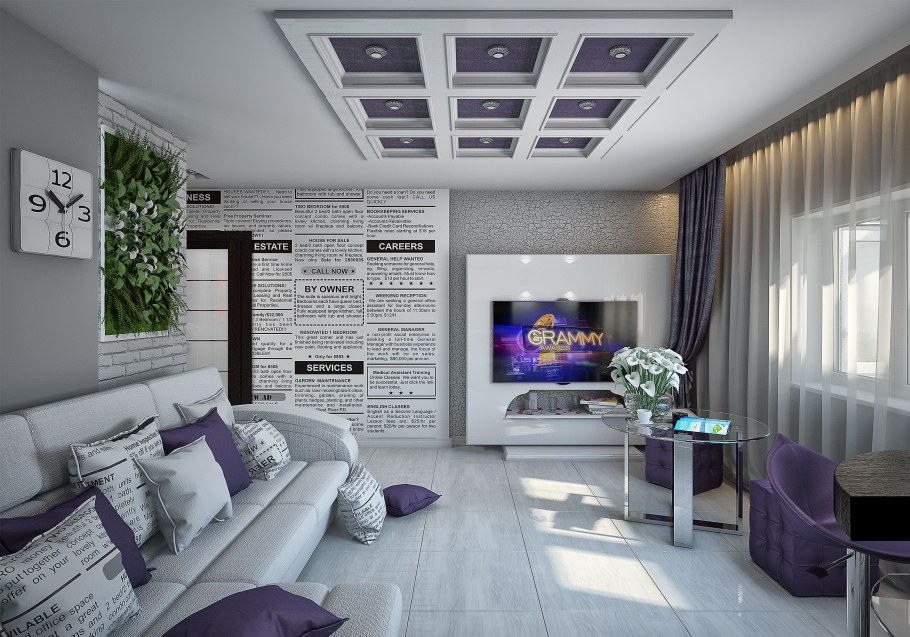 Фиолетовый зал в квартире