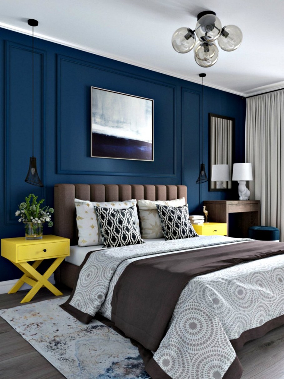 Спальня с серым полом