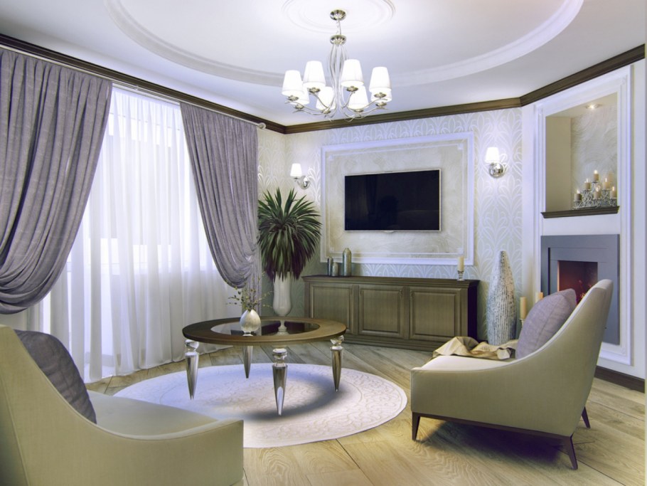 Интерьер гостиной в пудровых тонах