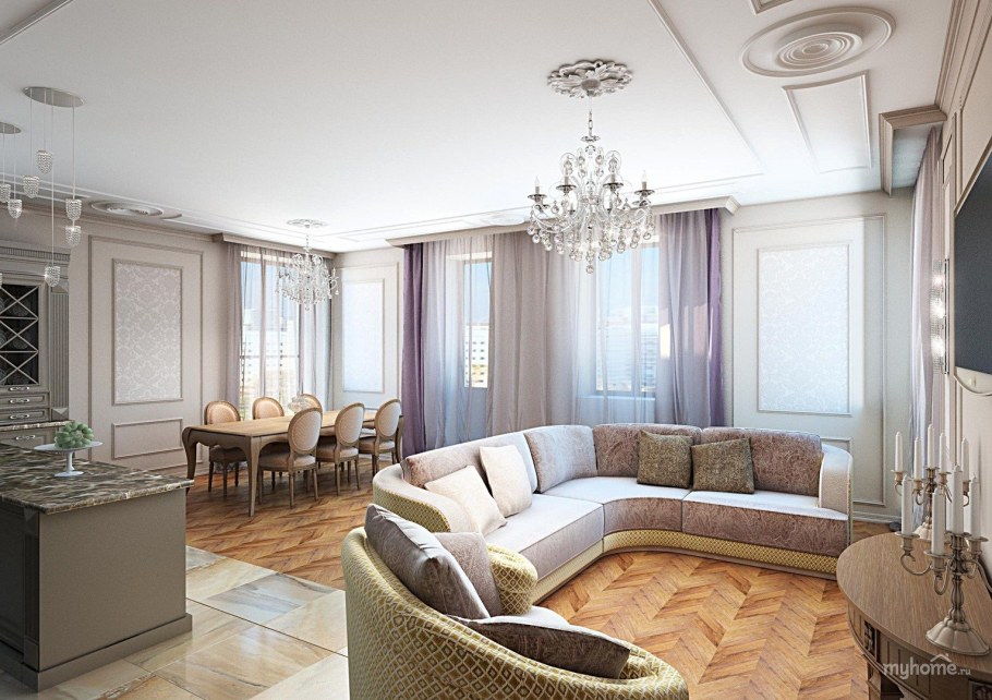 Гостиная в стиле Неоклассика в загородном доме