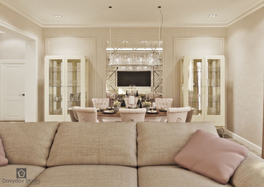 Бежевая гостиная Неоклассика