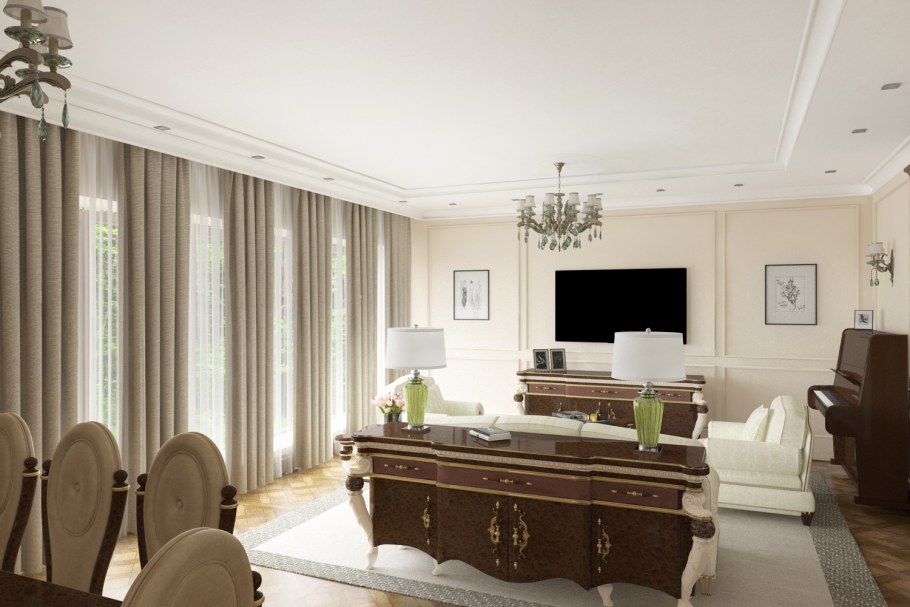 Гостиная в светлых тонах Неоклассика