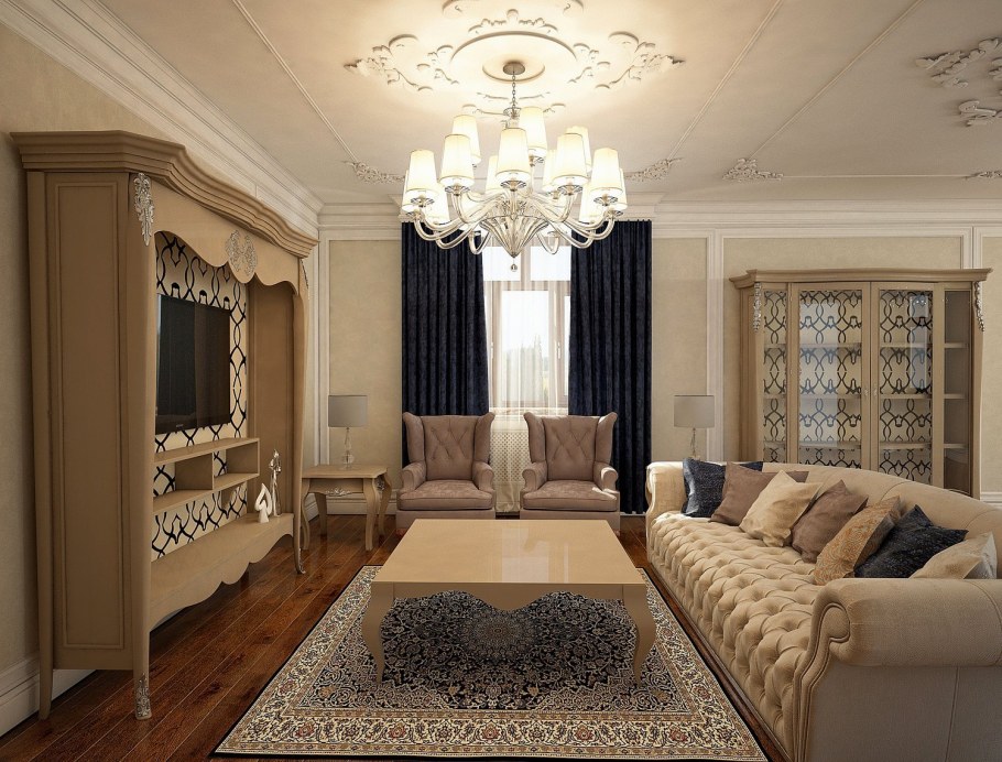 Классическая гостиная в светлых тонах