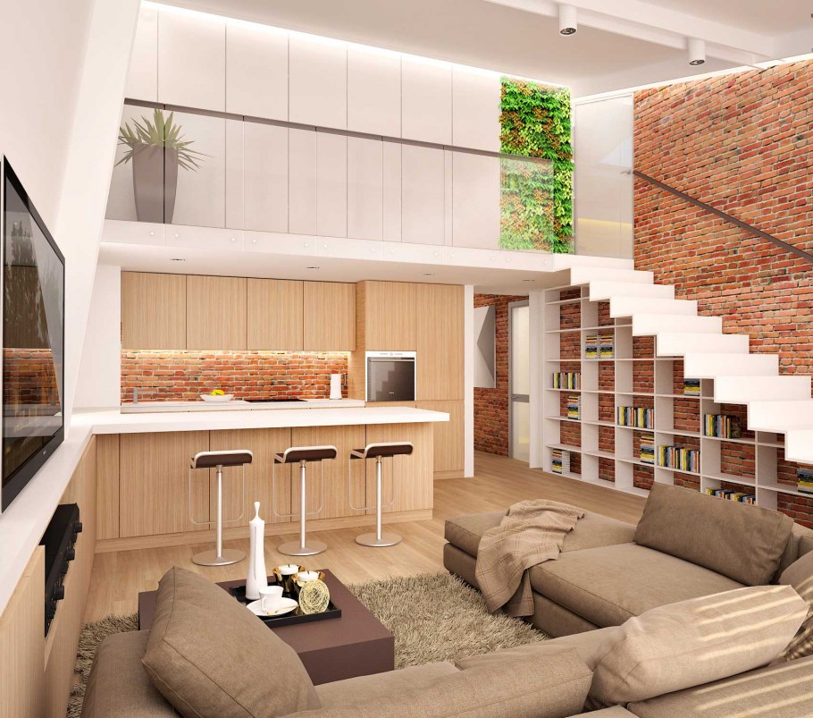 Антресоль в комнате с высокими потолками