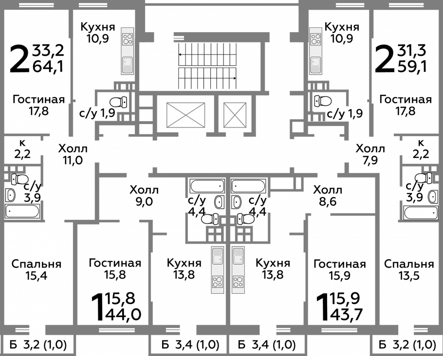 Новоград Павлино 15 корпус планировки
