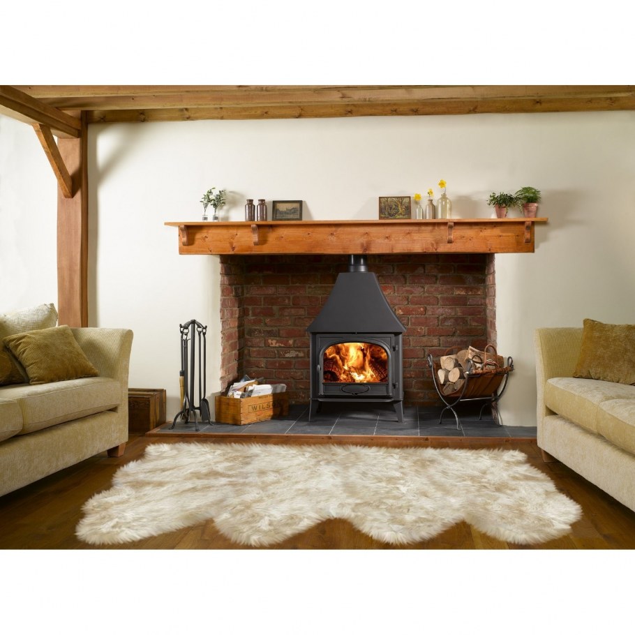 Гостиная с камином и шкурой