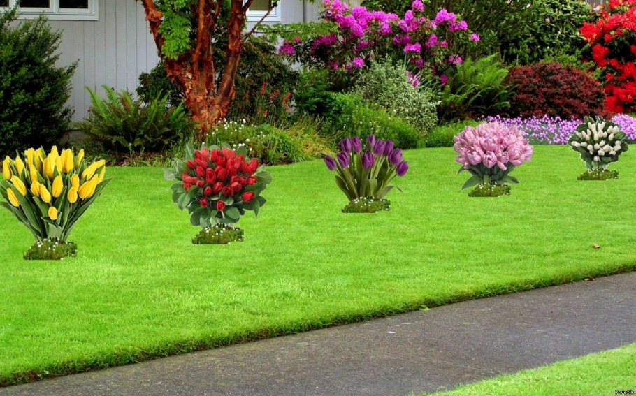 Цветники и клумбы на газоне