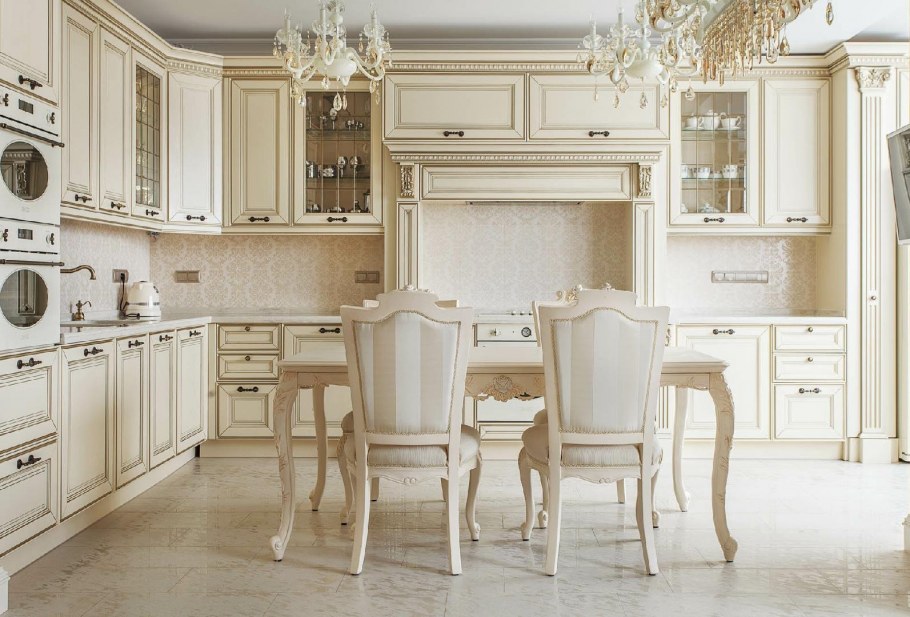 Кухни в стиле Неоклассика светлые тона угловая