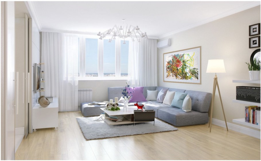 Уютная гостиная в светлых тонах