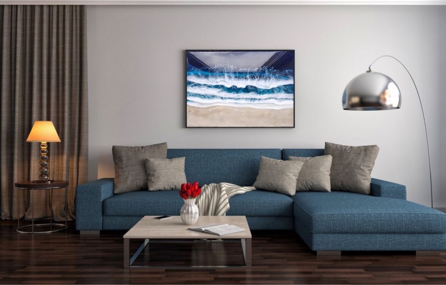 Интерьер гостиной в голубых тонах