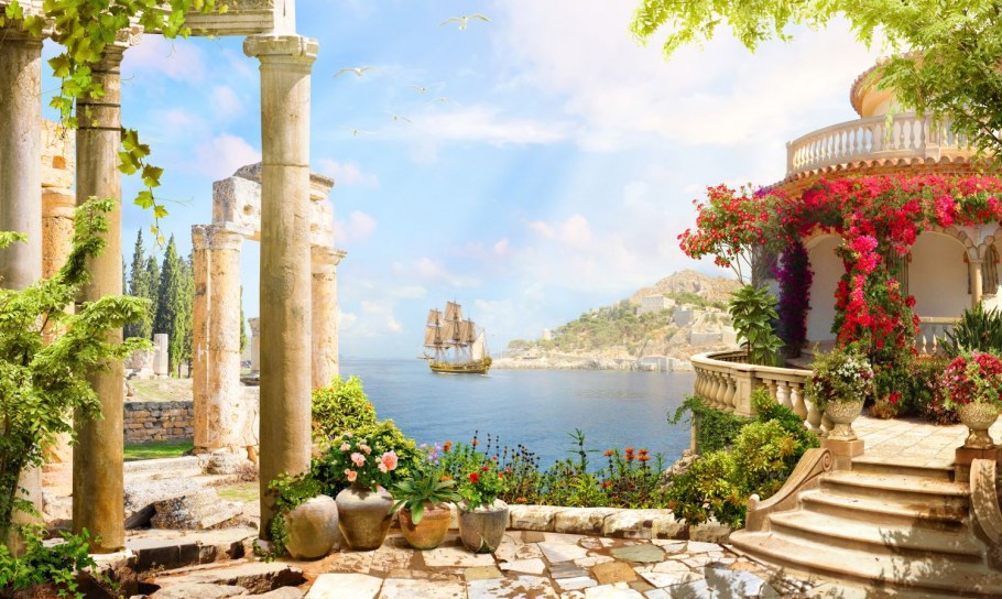 Фреска морской пейзаж древний Рим Греция