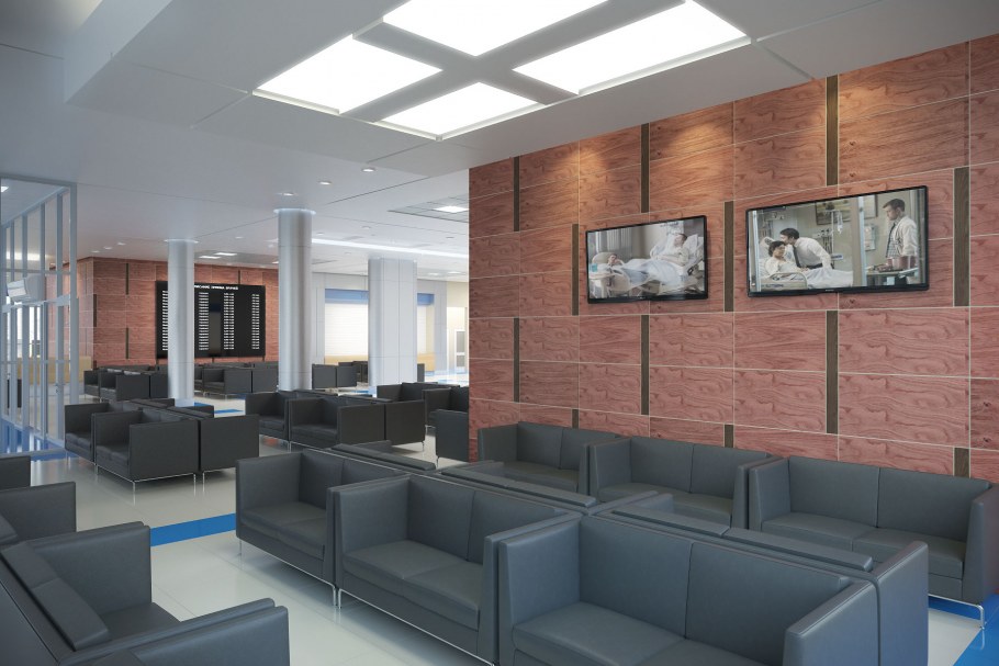 Интерьер фойе кинотеатра с колоннами