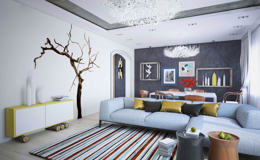 Интерьер гостиной в необычном стиле