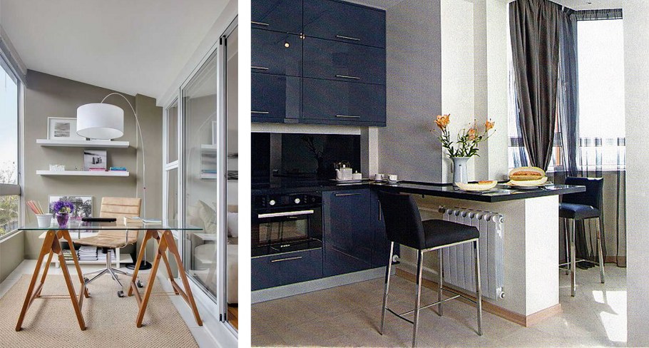 Стол между кухней и лоджией